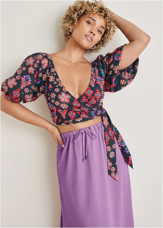 Low Prices Linen Wrap Top - Modern Folk Floral