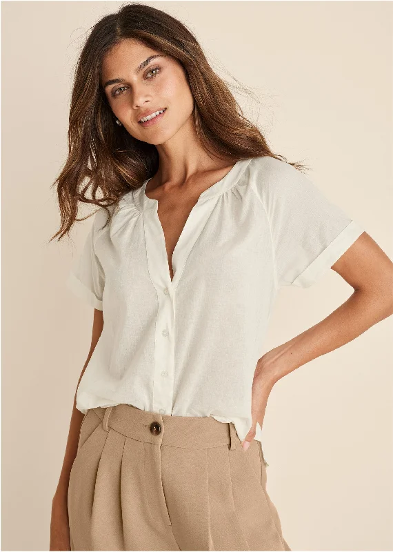 Don't Miss Short Sleeve Blouse - Cream