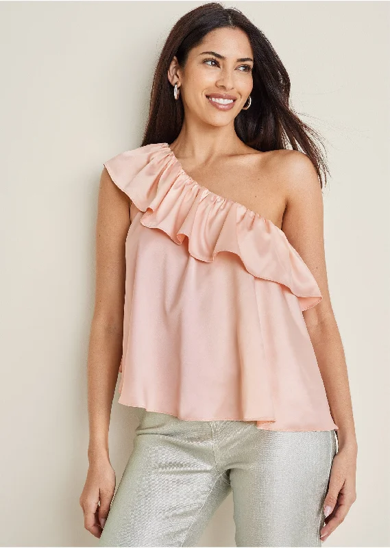 Price Drop Alert One Shoulder Ruffle Top - Blush