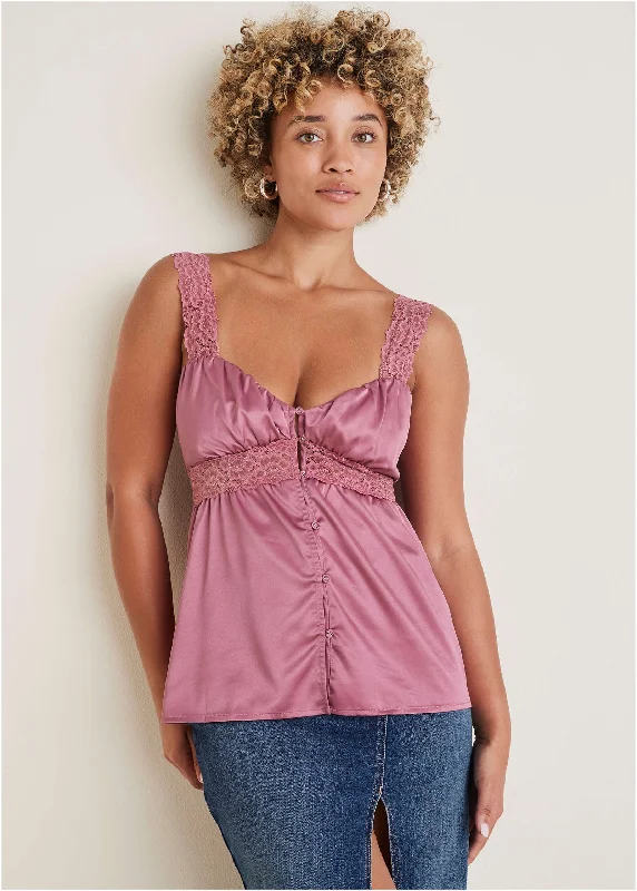 New Deals Satin Lace Cami - Heather Rose