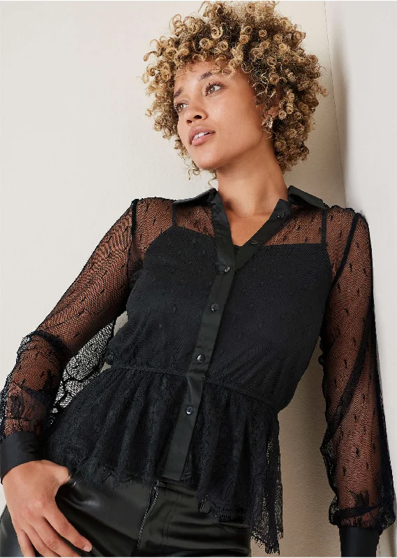 Last Chance Sheer Lace Blouse - Black