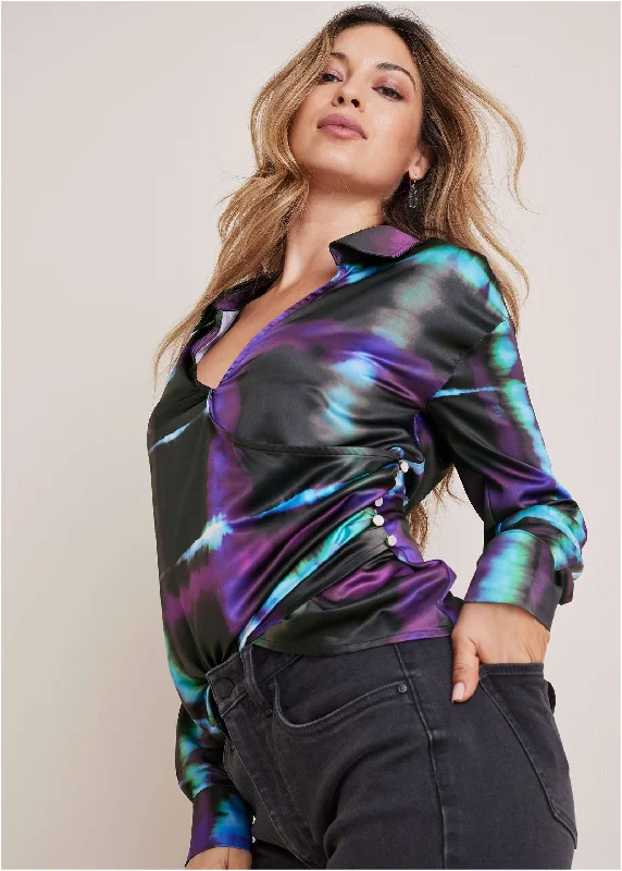 Quick Sale Plaid Wrap Blouse - Blurred Plaid
