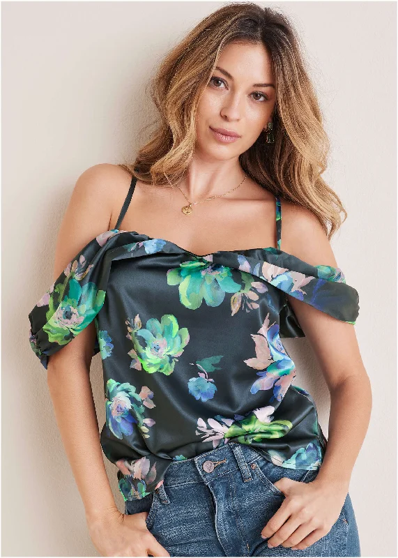 Super Sale Cold Shoulder Draped Tank - Midnight Garden