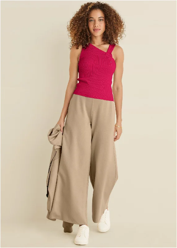 Doorbuster Deal Twist Detail Sweater Tank - Dark Pink