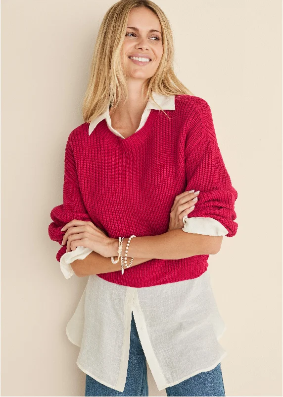 Huge Discounts Slub Crew Sweater - Red