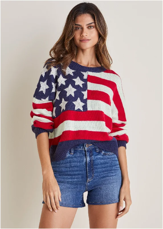 Incredible Offers Stars And Stripes Sweater - Racing Red Multi