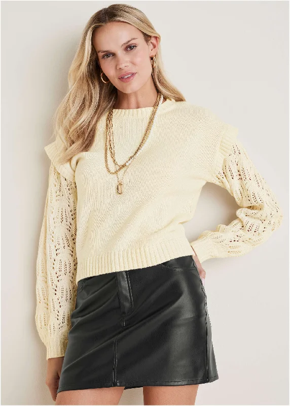 Buy More, Save More Pointelle Sleeve Crew Neck - Off White