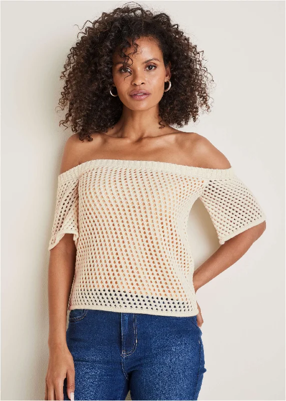 Massive Deals Off-Shoulder Knit Sweater - Off White