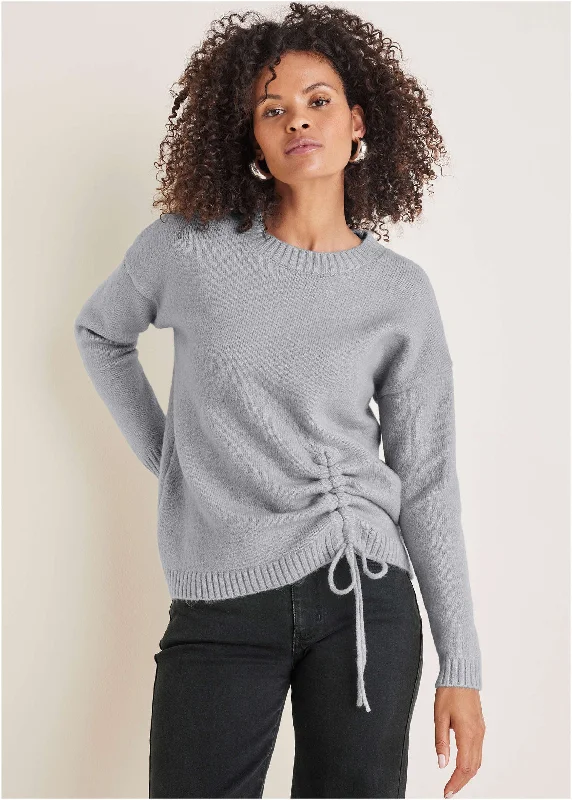 Factory Direct Sale Ruched Sweater - Light Heather Grey