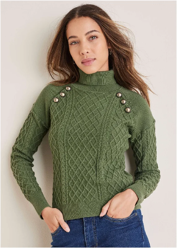 Huge Savings Military Button Sweater - Bronze Green