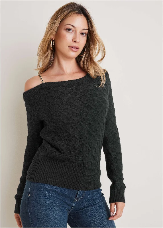 TIME-Limited Offer Chain Detail Sweater - Black
