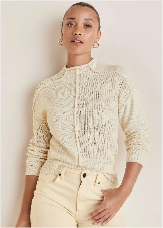 Lowest Price Mock Neck Knit Sweater  - Off White