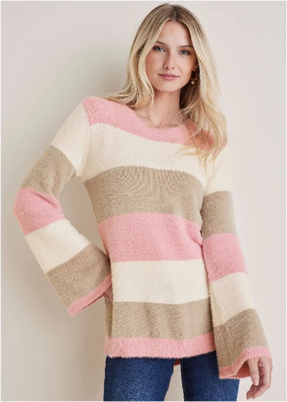 Special Promotion Eyelash Striped Sweater  - Pink Multi