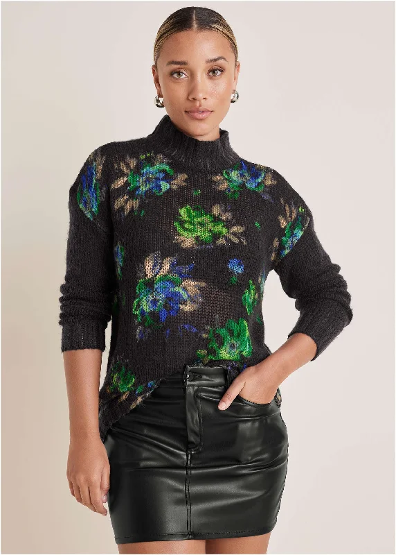 Limited Quantity Printed Turtleneck Sweater - Midnight Garden