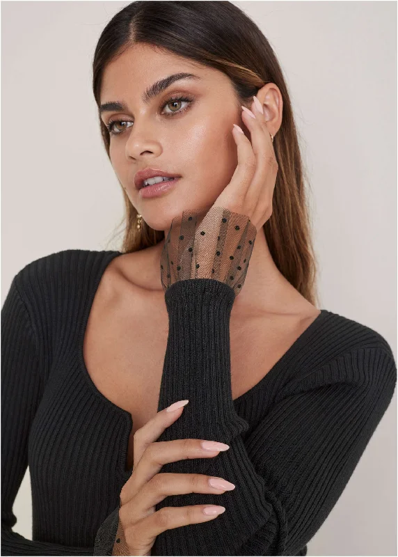 Can't Miss Ribbed Organza Sweater  - Black