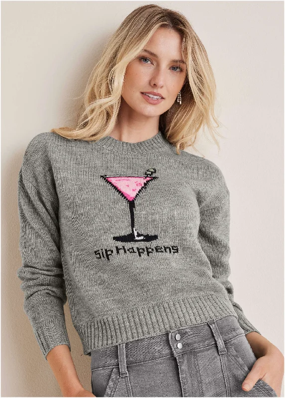 Huge Discounts Sip Happens Sweater - Heather Grey
