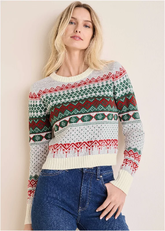 Deal Mania Fair Isle Sweater - Red & Green Multi