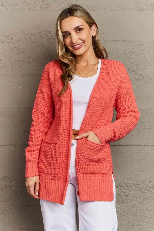 The Best Prices Zenana Bright & Cozy Full Size Waffle Knit Cardigan