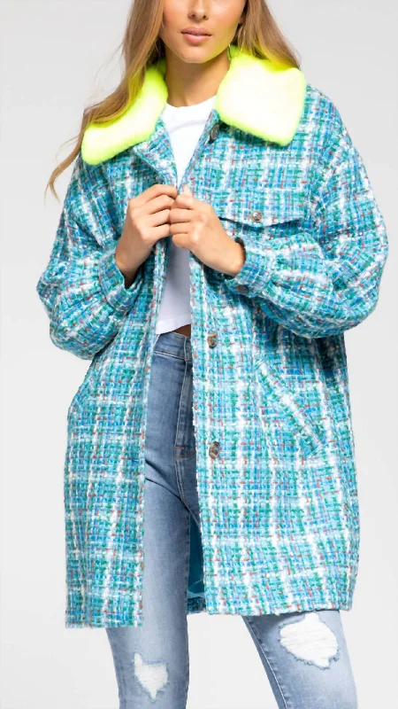 Mega Deal Zorm2 Fake Fur Collar Coat In Combo2 Denim Blue