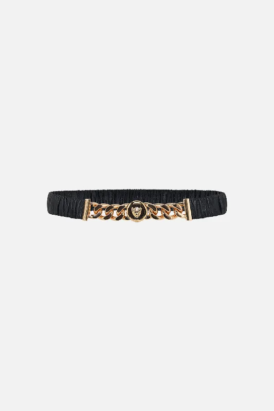 Deep Discounts LEOPARD BUTTON ELASTIC BELT SOLID BLACK