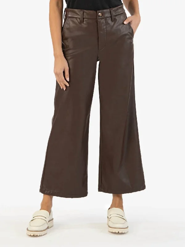 Don't Miss Aubrielle High Waist Ankle Wide Leg Faux Leather Pants In Chocolate