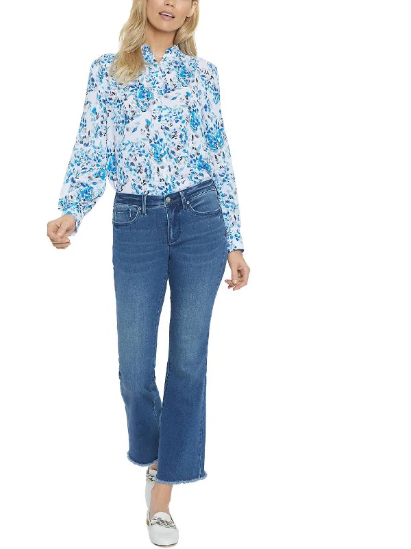 Can't Be Beat Ava Womens Ankle Frayed Hem Flare Jeans