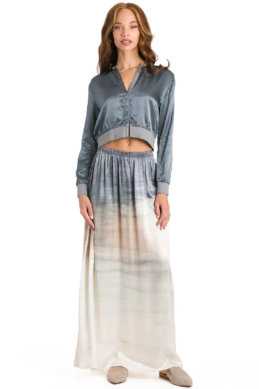 Boho High Waist Satin Maxi Skirt