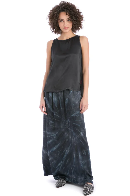 Boho High Waist Satin Maxi Skirt