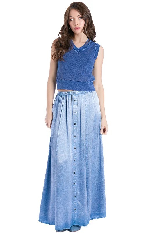 Button Front Satin Maxi Skirt