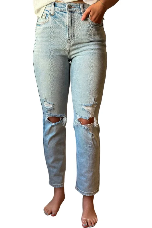 Savings Spectacular Distressed Straight Jeans In Light Wash