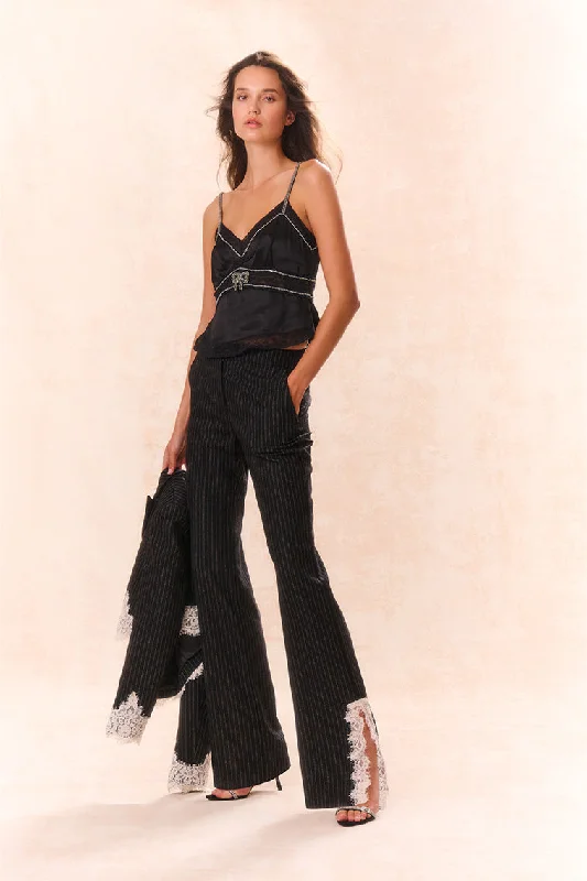 Daily Specials Garelle Pinstriped Lace-Detailed Pants