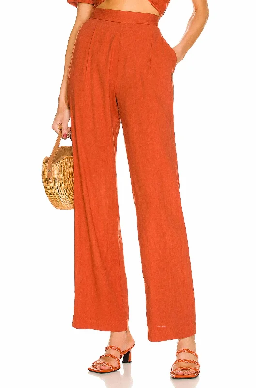 Buy Now Linen Pleat Pant In Faded Rust