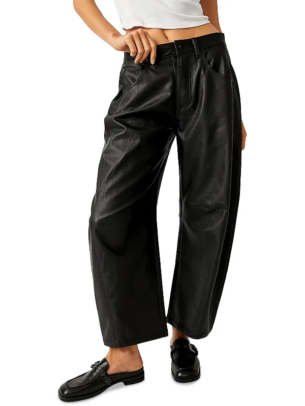 Discount Mania Lucky You Womens Faux Leather Tapered Wide Leg Pants