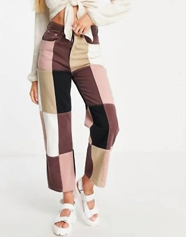 Mega Deal Patchwork Straight Jeans In Mixed Brown Denim