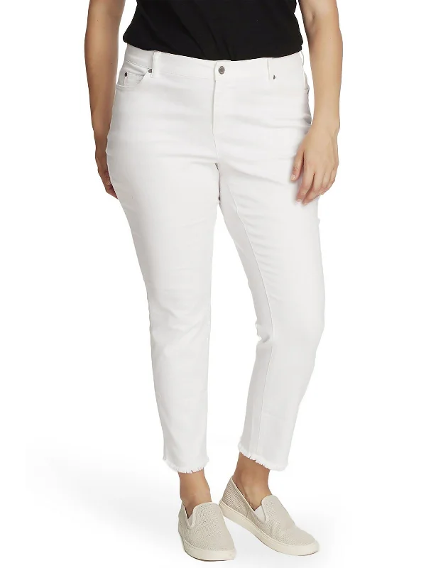Price Rollback Plus Womens High Rise Frayed Hem Ankle Jeans
