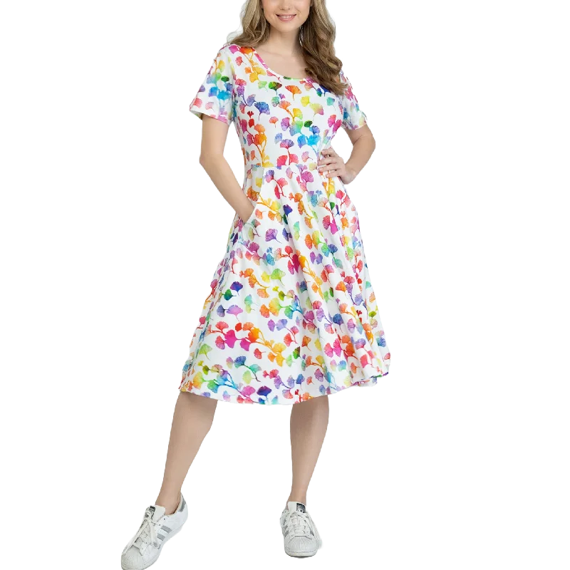 TIME-Limited Offer Rainbow Ginkgo Leaves Twirl Dress