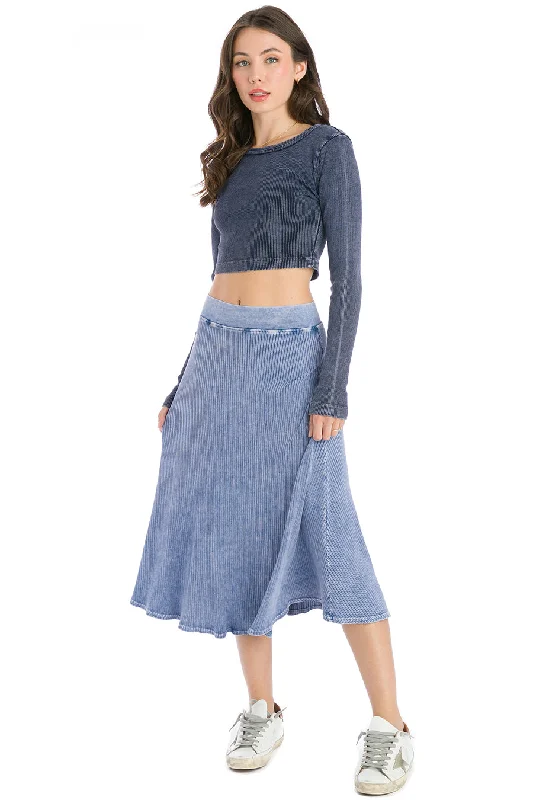 Year-End Clearance Ribbed Midi Skater Skirt
