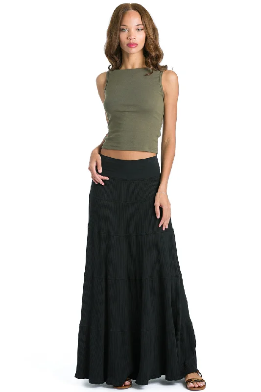 Seasonal Sale Ribbed Tiered Maxi Skirt