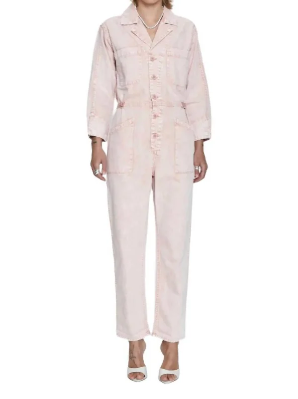 Super Deal Tanner Longsleeve Field Jumpsuit In Pink