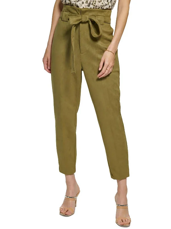 Massive Deals Womens Faux Suede High Rise Paperbag Pants