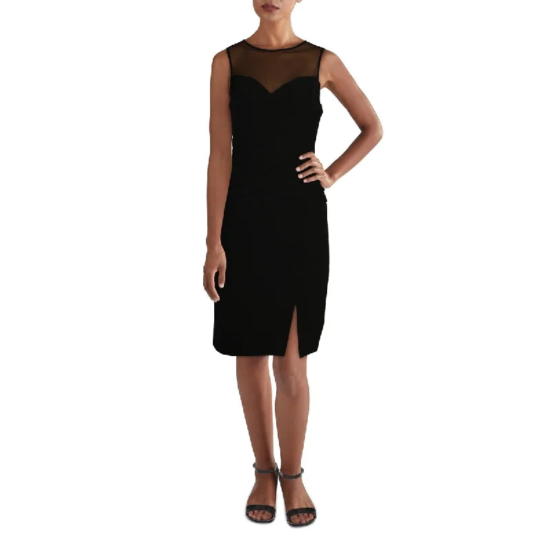 Final Clearance Aidan Mattox Women's Pleated Mesh Inset Sleeveless Cocktail Dress