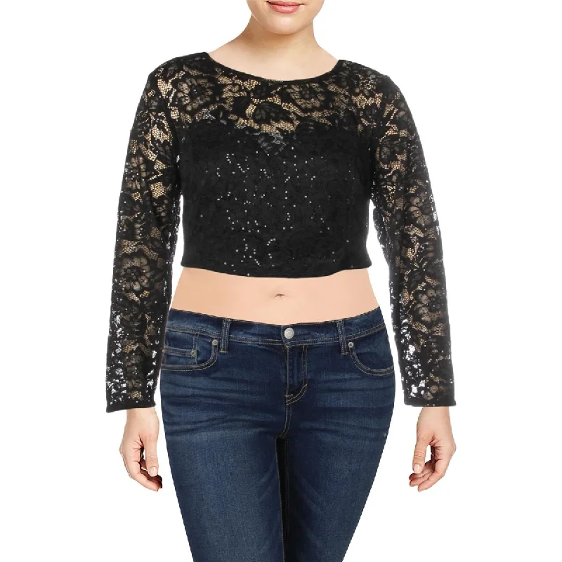 Holiday Sale B. Darlin Womens Plus Lace Sequined Crop Top