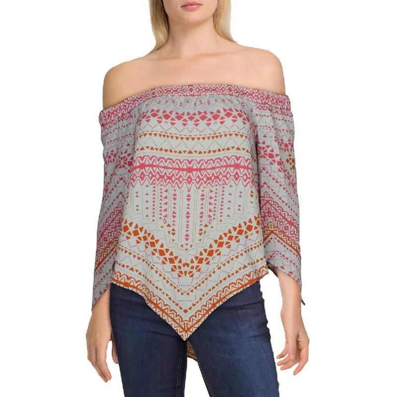 Buy More, Save More BCBGMAXAZRIA Womens Octavia Printed Handkerchief Hem Top