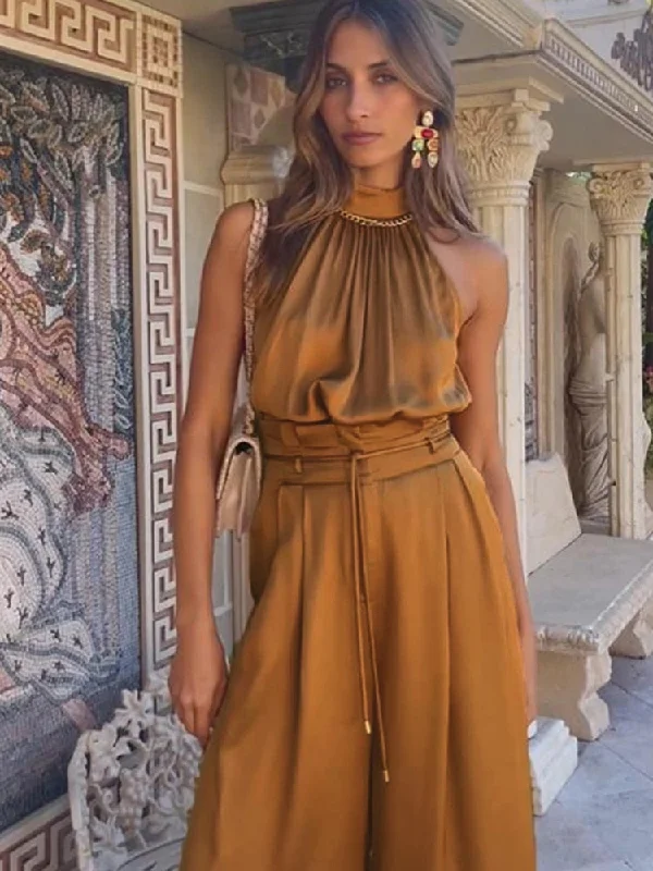 YEAR-End Sale Bronze Sleeveless Top & Wide Leg Pants Set