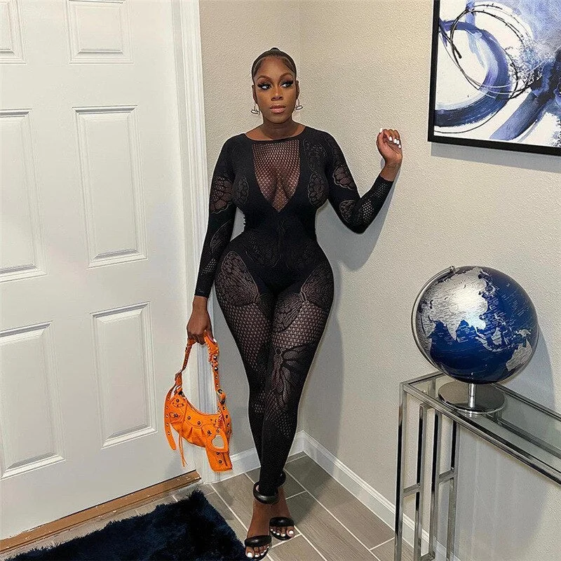 Value Deals Butterfly Mesh Black Jumpsuit