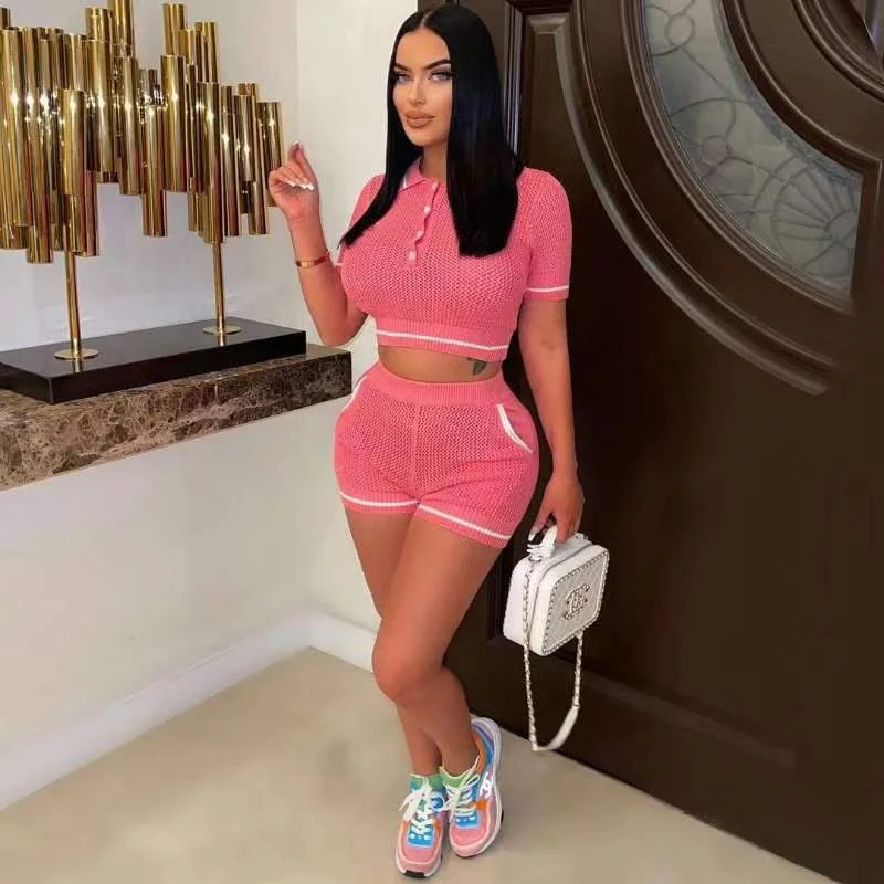Mega Deal Collar Short Sleeve Crop & Shorts Sets
