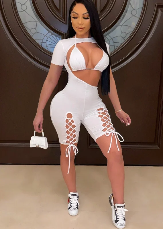 Major Savings Cut Out Bra Lace Up Short Sleeve Rompers