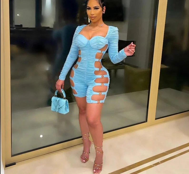 Super Sale Cut Out Side Rings Ruched Rompers
