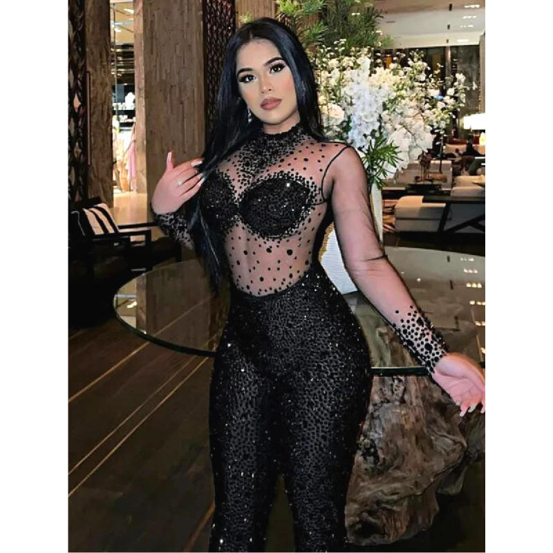 Lowest Prices Fall Black Long Sleeve Sexy Women Mesh See Through Jumpsuit Bodysuit Sparkly Rhinestone Diamond Bodycon Jumpsuits Party Lowest Prices Fall Black Long Sleeve Sexy Women Mesh See Through Jumpsuit Bodysuit Sparkly Rhinestone Diamond Bodycon Jumpsuits Party