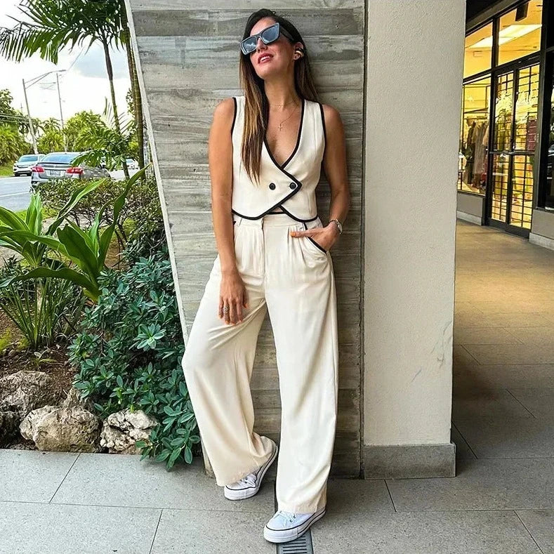 Year-End Sale V Neck Vest & High Waist Pants Sets